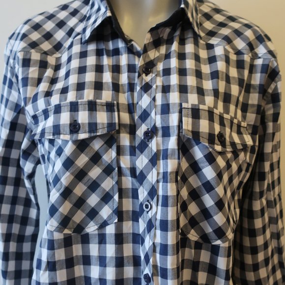 DOUBLJU BLUE/WHITE/GRAY PLAID SHIRT XL* - Picture 3 of 8
